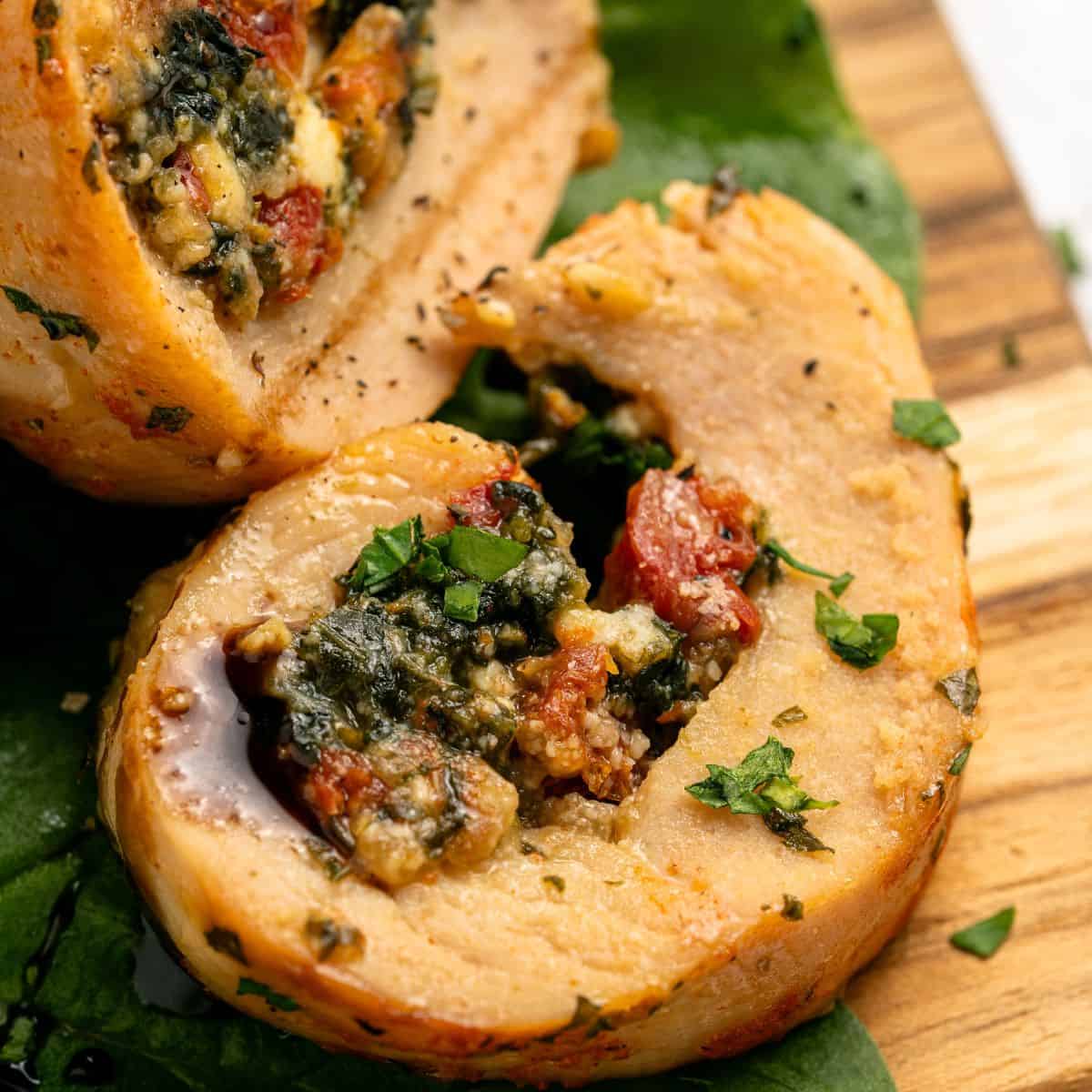 Chicken Roulade with Spinach, Mushroom, and Sun Dried Tomato