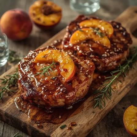 Grilled Peach and Balsamic Glazed Bone-In Pork Chops